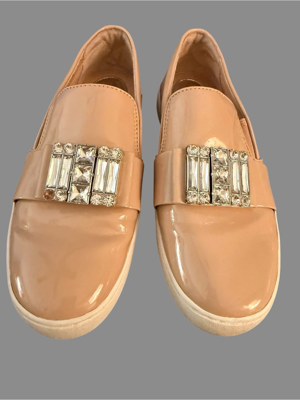Michael Kors Taupe Patent Slip On Sneakers Crystal Embellished Shoes Size 6 - Picture 10 of 12